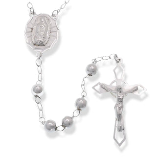 925 Sterling Silver High Polished 6mm Smooth Bead Rosary