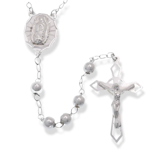 925 Sterling Silver High Polished 6mm Smooth Bead Rosary