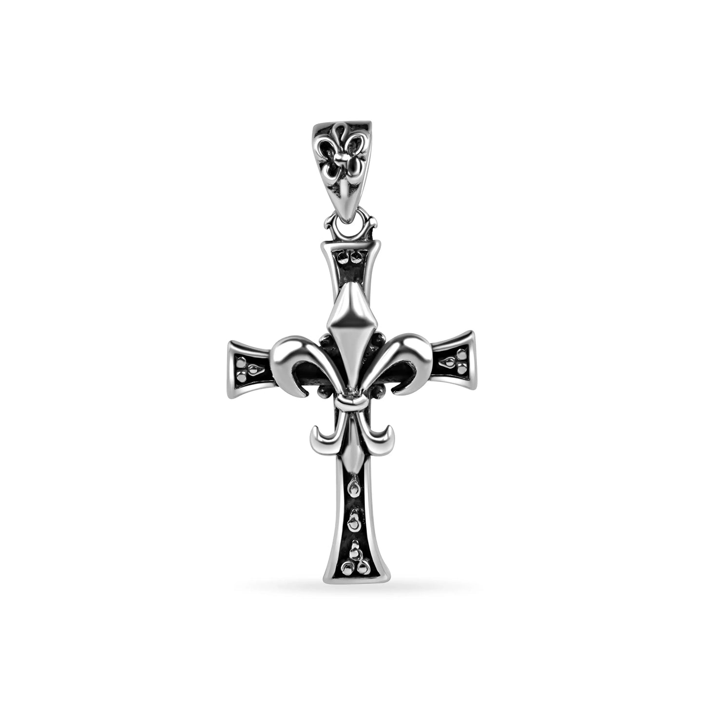 925 Sterling Silver Oxidized Fleur De Lis Cross Pendant