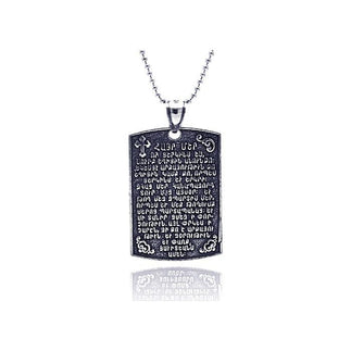 925 Sterling Silver Armenian Prayer Oxidized Square Tag