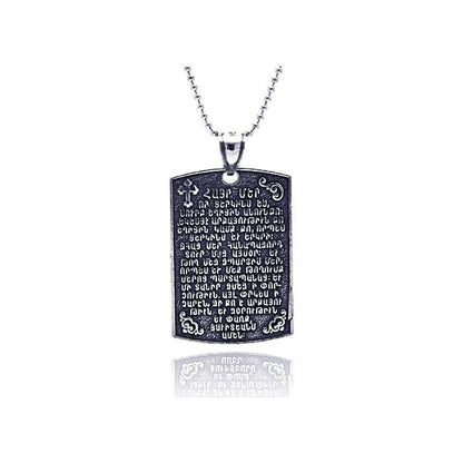 925 Sterling Silver Armenian Prayer Oxidized Square Tag