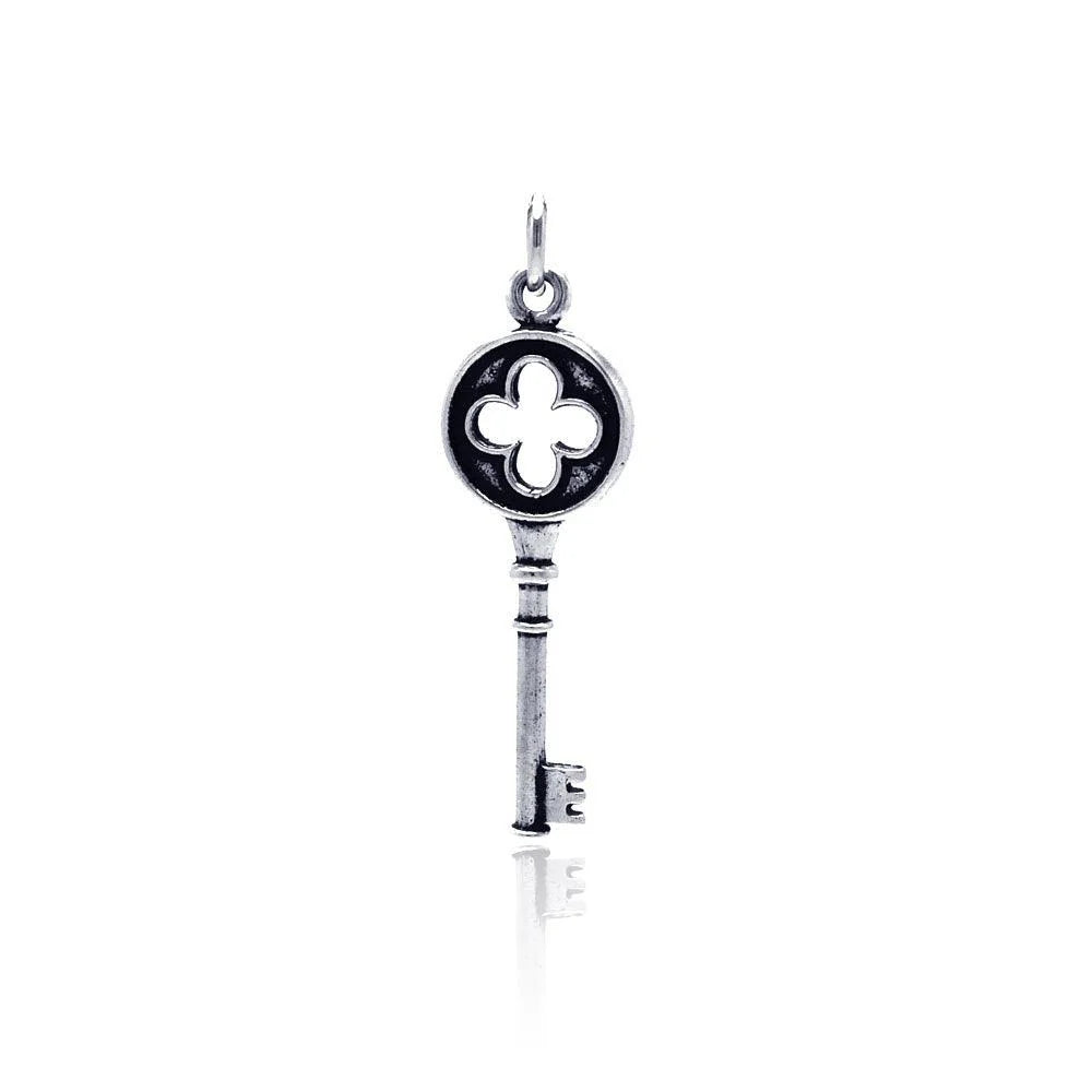 925 Sterling Silver Oxidized Clover Key Pendant