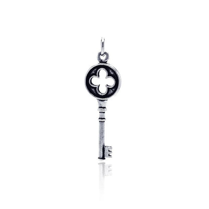 925 Sterling Silver Oxidized Clover Key Pendant