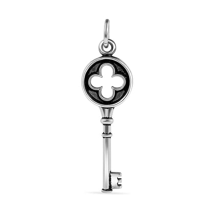 925 Sterling Silver Oxidized Clover Key Pendant