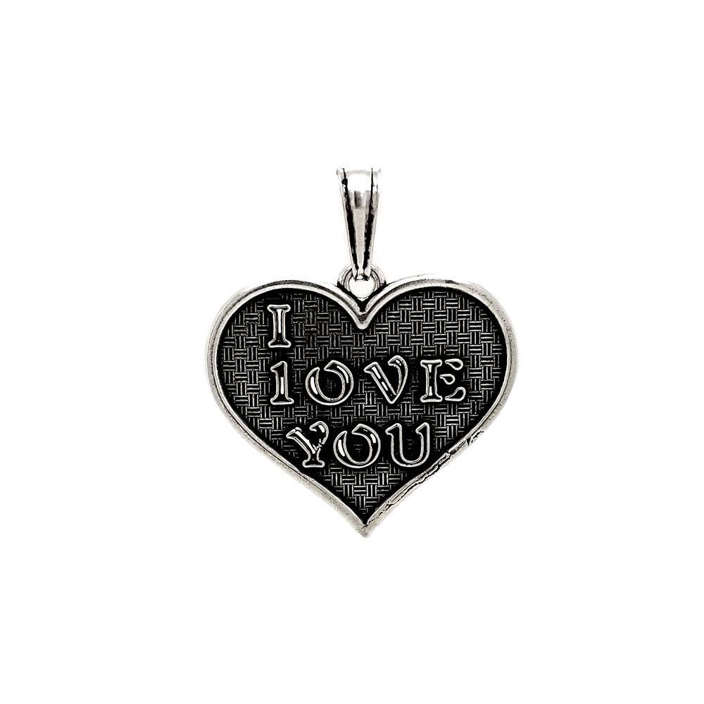 925 Sterling Silver Oxidized I LOVE YOU Heart Pendant