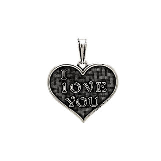 925 Sterling Silver Oxidized I LOVE YOU Heart Pendant