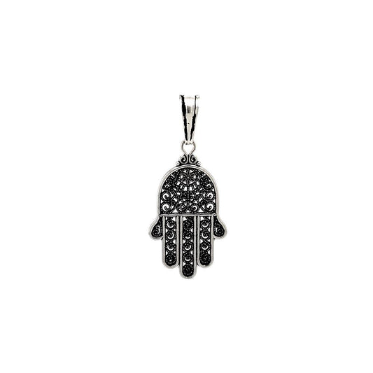 925 Sterling Silver Oxidized Hamsa Hand Charm Pendant