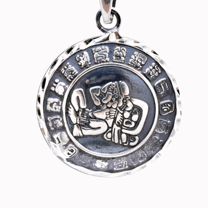 925 Sterling Silver Oxidized Diamond Cut Puffed Aztec Mayan Calendar 3D Pendant