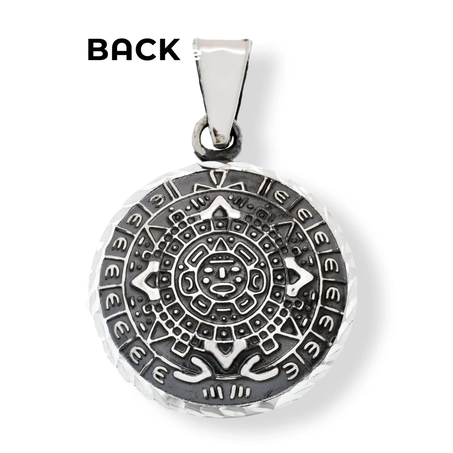 925 Sterling Silver Oxidized Diamond Cut Puffed Aztec Mayan Calendar Double Sided Pendant