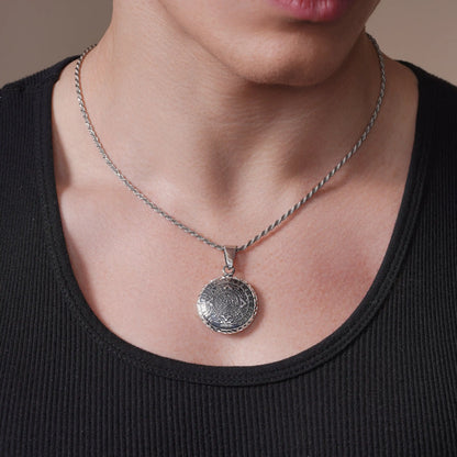 925 Sterling Silver Oxidized Diamond Cut Puffed Aztec Mayan Calendar Double Sided Pendant