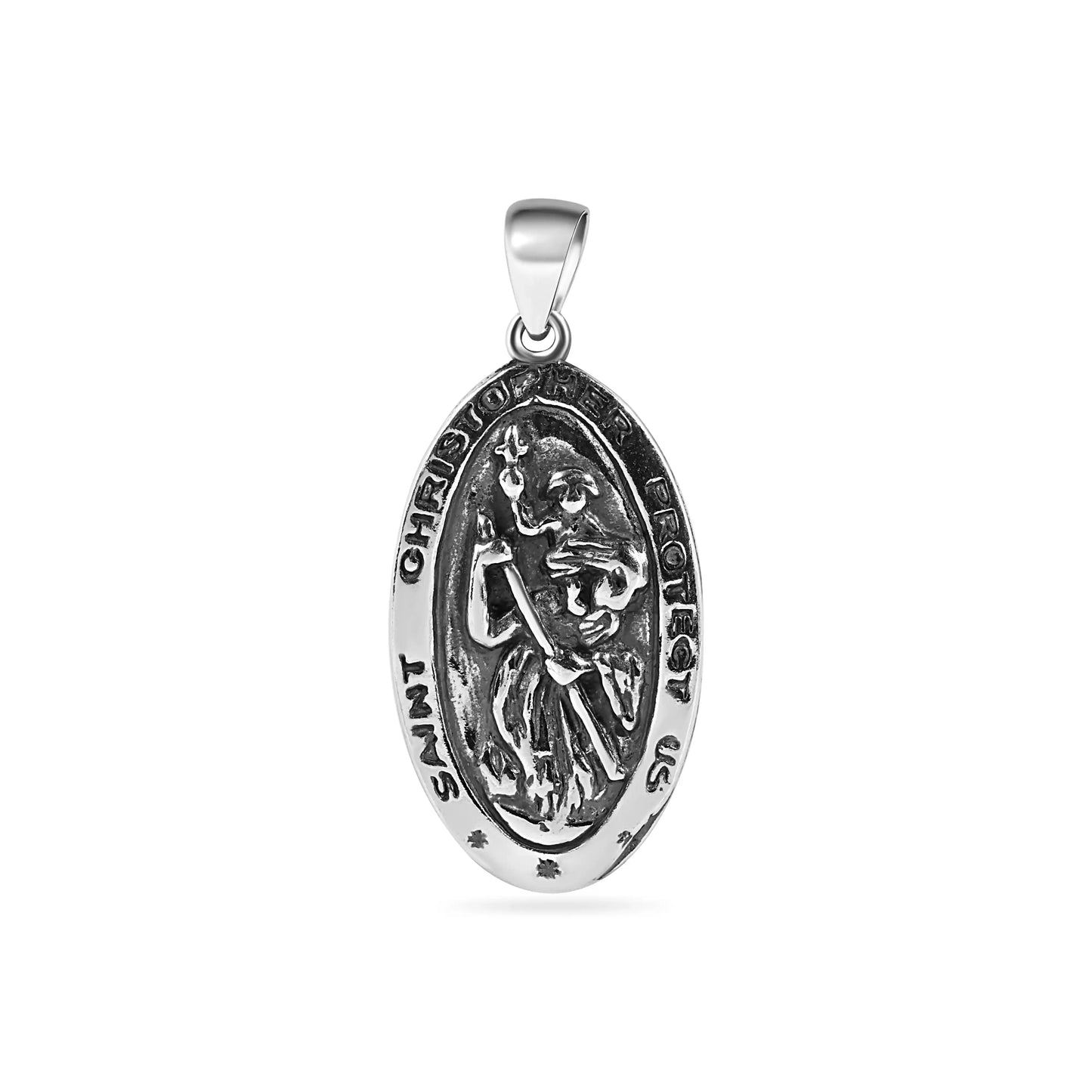 925 Sterling Silver Saint Christopher Oxidized Pendant