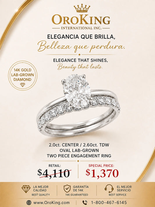 Women's 14K White Gold Lab-Grown Oval Diamond Two-Piece Engagement Ring 2.00ct. Center Stone 2.60ct. TDW