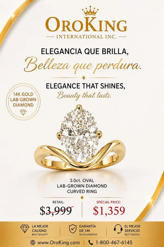 Women's 14K Yellow Gold/White Gold Certified Lab-Grown Diamond Oval Cut Curved Ring 3.00ct. Center Stone