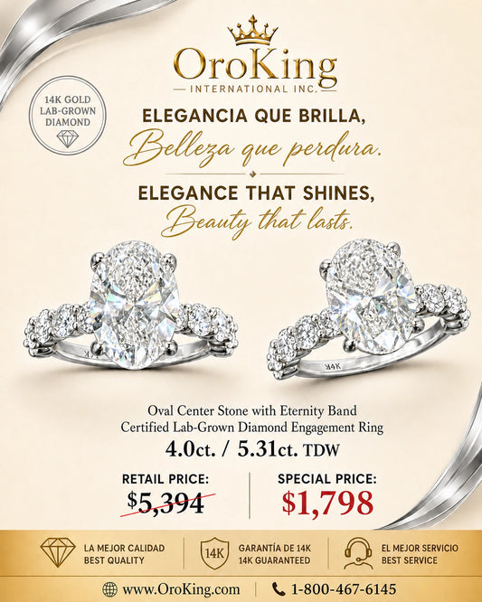 Women's 14K White Gold Lab-Grown Diamond Engagement Ring 4.00ct. Oval  Center Stone with Round Side Stone 5.31ct. TDW