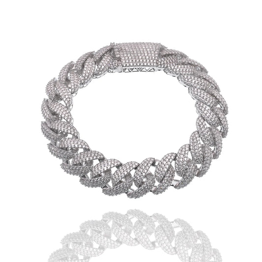 925 Sterling Silver Rhodium Plated Pave CZ Iced Out Cuban Link 17mm Chain or Bracelet