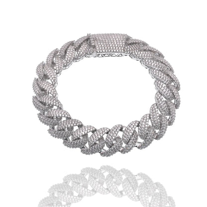 925 Sterling Silver Rhodium Plated Pave Moissanite Iced Out Cuban Link 13mm Bracelet
