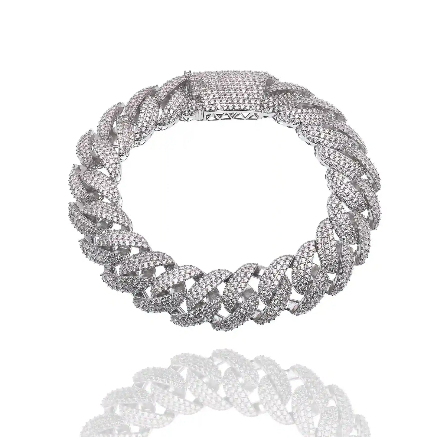 925 Sterling Silver Rhodium Plated Pave CZ Iced Out Cuban Link 13mm Chain or Bracelet