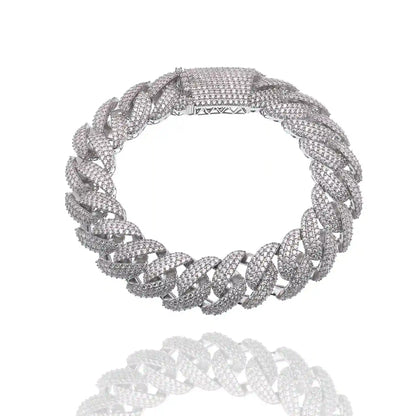 925 Sterling Silver Rhodium Plated Pave CZ Iced Out Cuban Link 13mm Chain or Bracelet