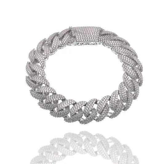 925 Sterling Silver Rhodium Plated Pave CZ Iced Out Cuban Link 13mm Chain or Bracelet