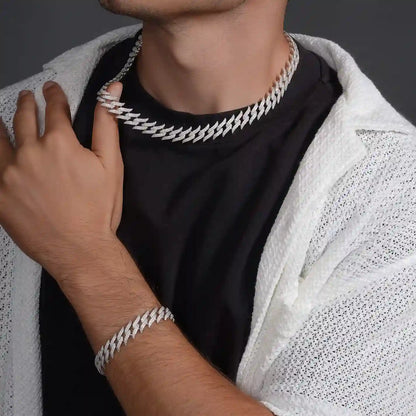 925 Sterling Silver Rhodium Plated CZ Encrusted Spike Barbed Wire 13mm Chain or Bracelet