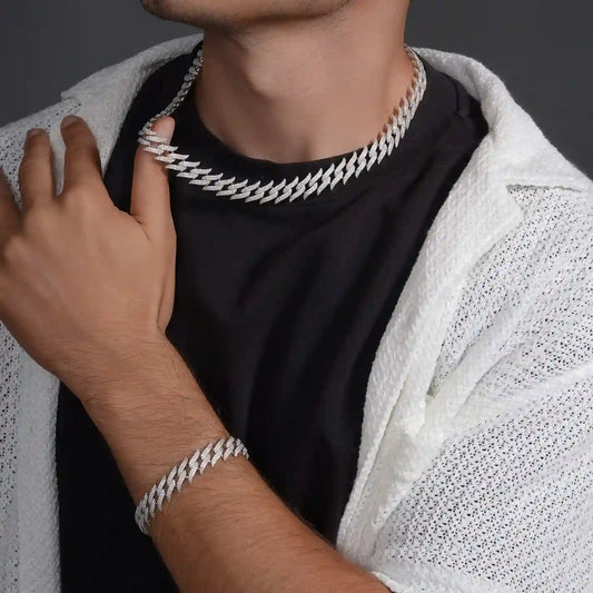 925 Sterling Silver Rhodium Plated CZ Encrusted Spike Barbed Wire 13mm Chain or Bracelet