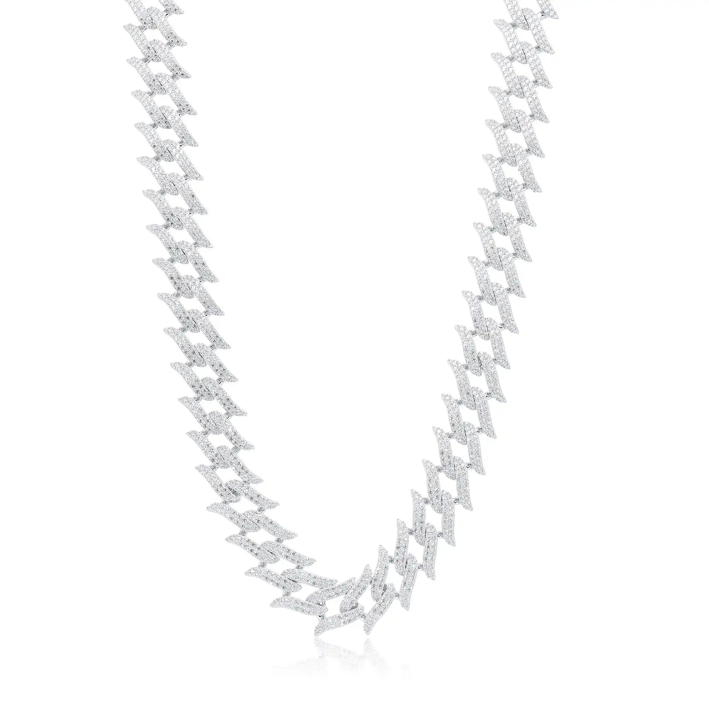 925 Sterling Silver Rhodium Plated CZ Encrusted Spike Barbed Wire 13mm Chain or Bracelet