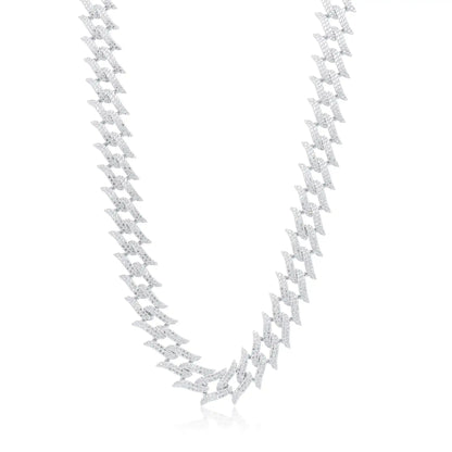 925 Sterling Silver Rhodium Plated CZ Encrusted Spike Barbed Wire 13mm Chain or Bracelet