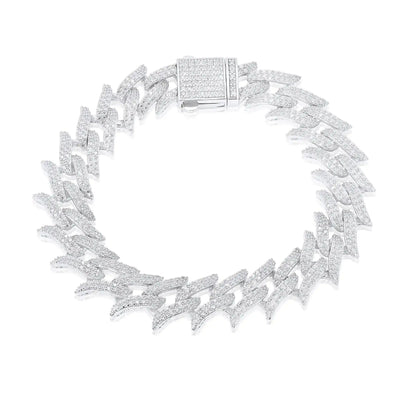 925 Sterling Silver Rhodium Plated CZ Encrusted Spike Barbed Wire 13mm Chain or Bracelet