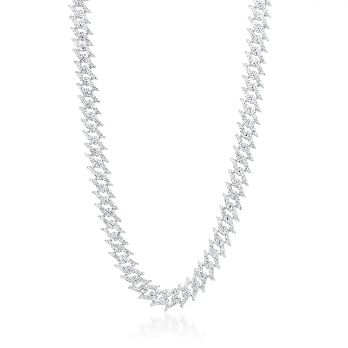 925 Sterling Silver Rhodium Plated CZ Encrusted Spike Barbed Wire 10mm Chain or Bracelet