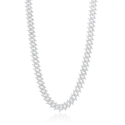 925 Sterling Silver Rhodium Plated CZ Encrusted Spike Barbed Wire 10mm Chain or Bracelet
