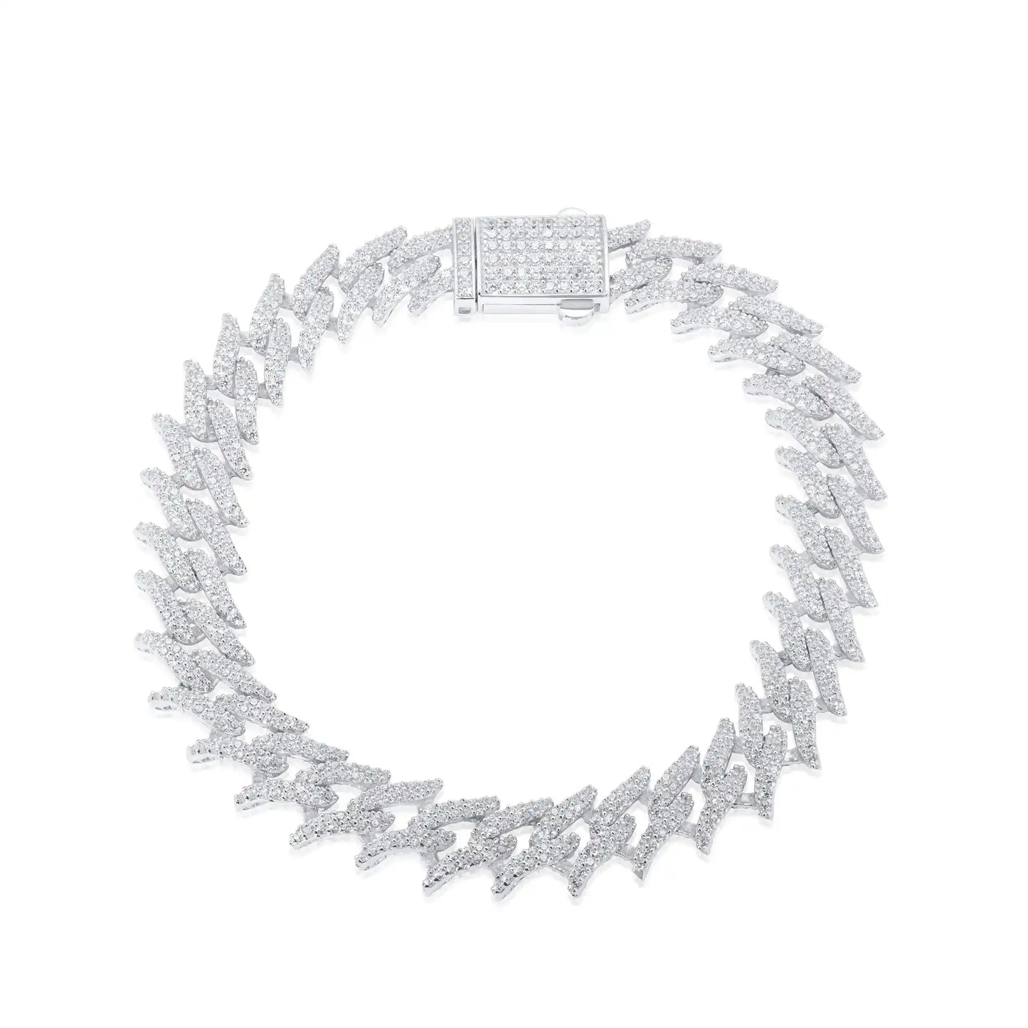 925 Sterling Silver Rhodium Plated CZ Encrusted Spike Barbed Wire 10mm Chain or Bracelet