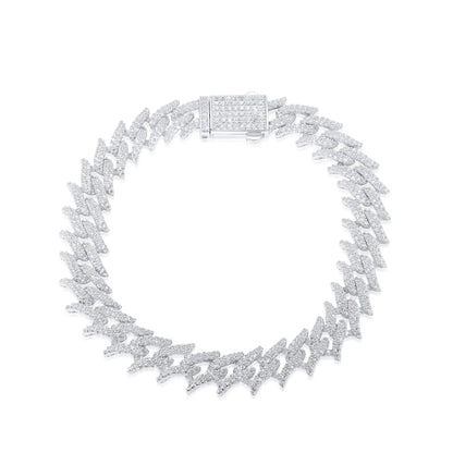 925 Sterling Silver Rhodium Plated CZ Encrusted Spike Barbed Wire 10mm Chain or Bracelet