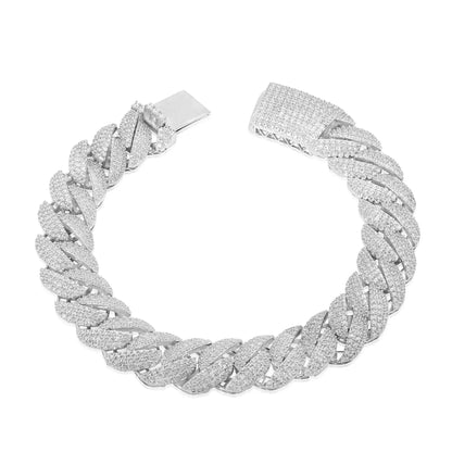 925 Sterling Silver Rhodium Plated Pave CZ Iced Out Cuban Link 13mm Chain or Bracelet