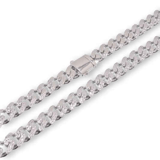 925 Sterling Silver Rhodium Plated Diamond Cut Miami Curb Link 10.5mm Chain