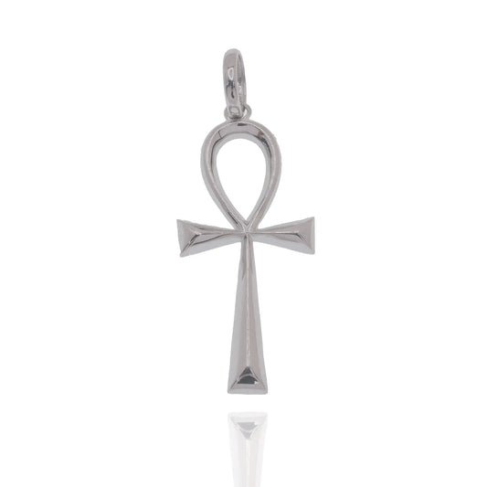 925 Sterling Silver Rhodium Plated The Ankh Cross 16mm x 33mm Pendant