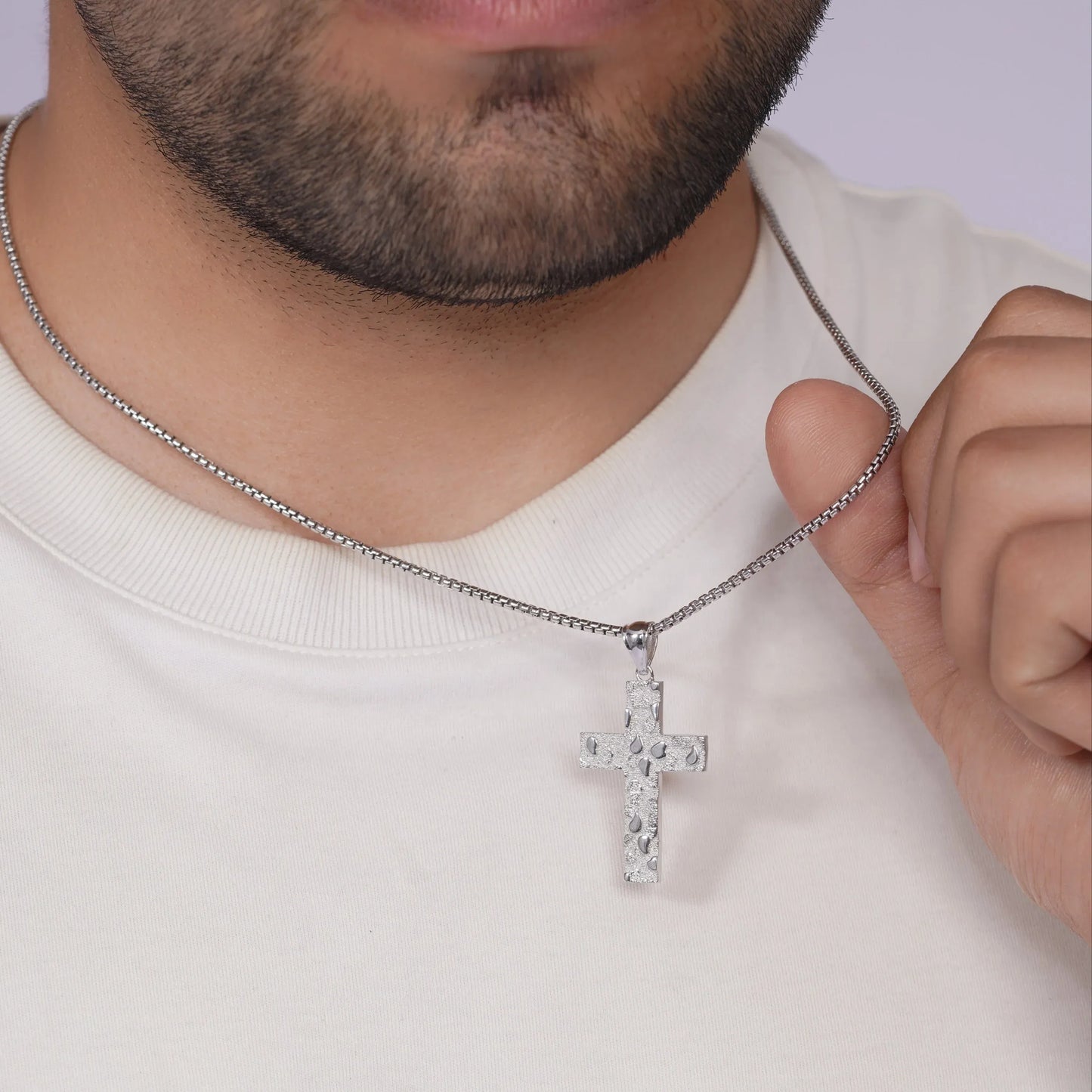 925 Sterling Silver Rhodium Plated Nugget Cross 23.5mm x 35.3mm Pendant