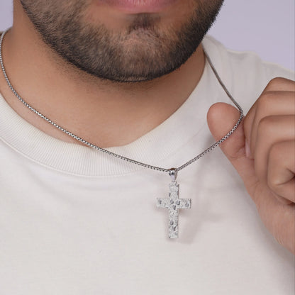 925 Sterling Silver Rhodium Plated Nugget Cross 23.5mm x 35.3mm Pendant