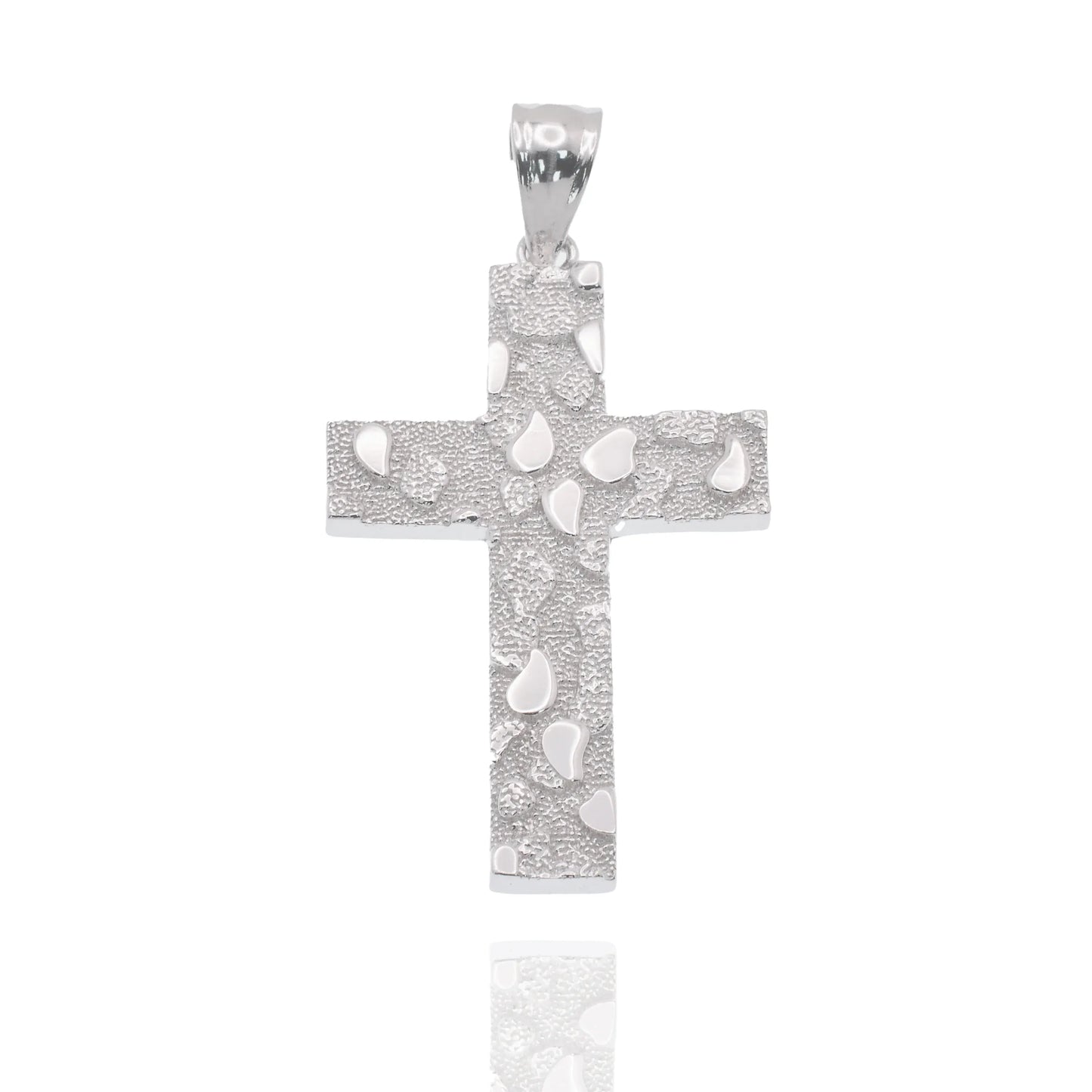 925 Sterling Silver Rhodium Plated Nugget Cross 23.5mm x 35.3mm Pendant