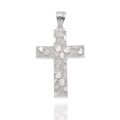 925 Sterling Silver Rhodium Plated Nugget Cross 23.5mm x 35.3mm Pendant