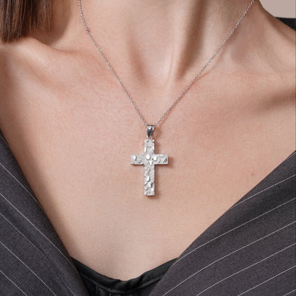 925 Sterling Silver Rhodium Plated Nugget Cross 23.5mm x 35.3mm Pendant