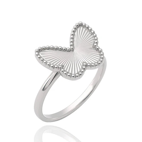 925 Sterling Silver Rhodium Plated  Diamond Cut 15.3mm x 12mm Butterfly Ring - PAR00034