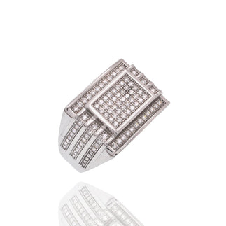 925 Sterling Silver Rhodium Plated Men's CZ Rectangle Modern Iced Out Statement Band Ring