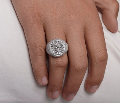 925 Sterling Silver Rhodium Plated Iced Santa Muerte Statement Clear CZ 21.4mm Ring
