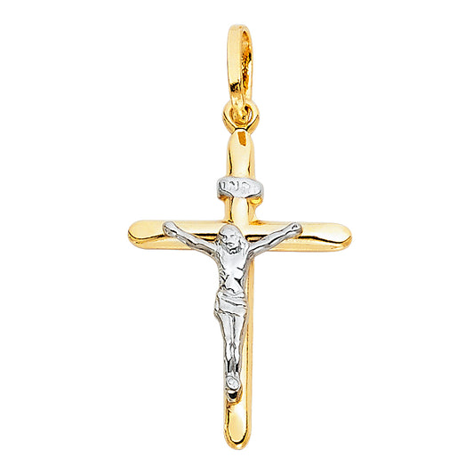 14K Two-Tone Gold Crucifix Pendant aprox 1 1/4" tall