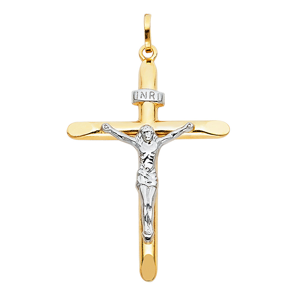14K Two-Tone Gold Crucifix Pendant aprox 2" tall