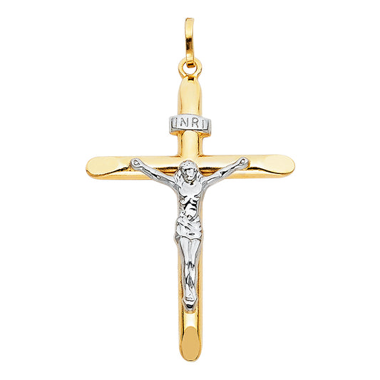 14K Two-Tone Gold Crucifix Pendant aprox 2" tall
