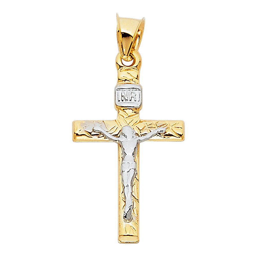 14K Two-Tone Gold Crucifix Pendant aprox 1 1/4" tall