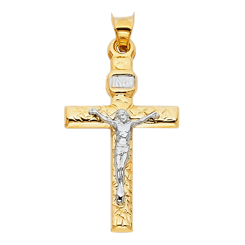14K Two-Tone Gold Crucifix Pendant aprox 1 1/2" tall