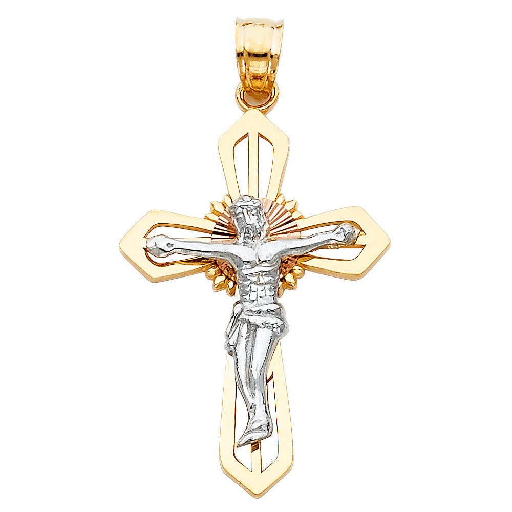 14K Tri-Color Gold Crucifix Pendant aprox 1 1/2" tall