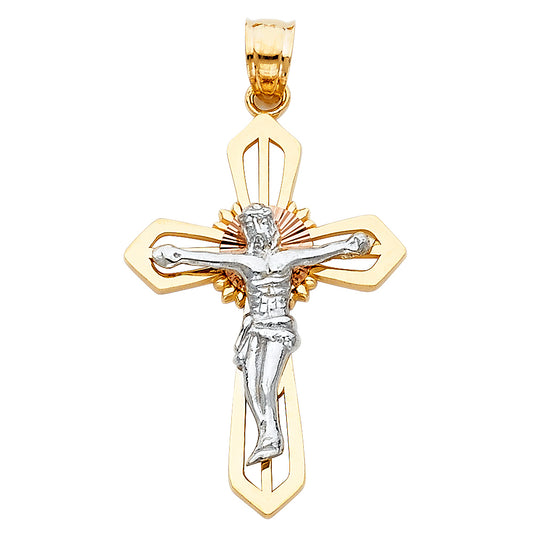 14K Tri-Color Gold Crucifix Pendant aprox 1 1/2" tall